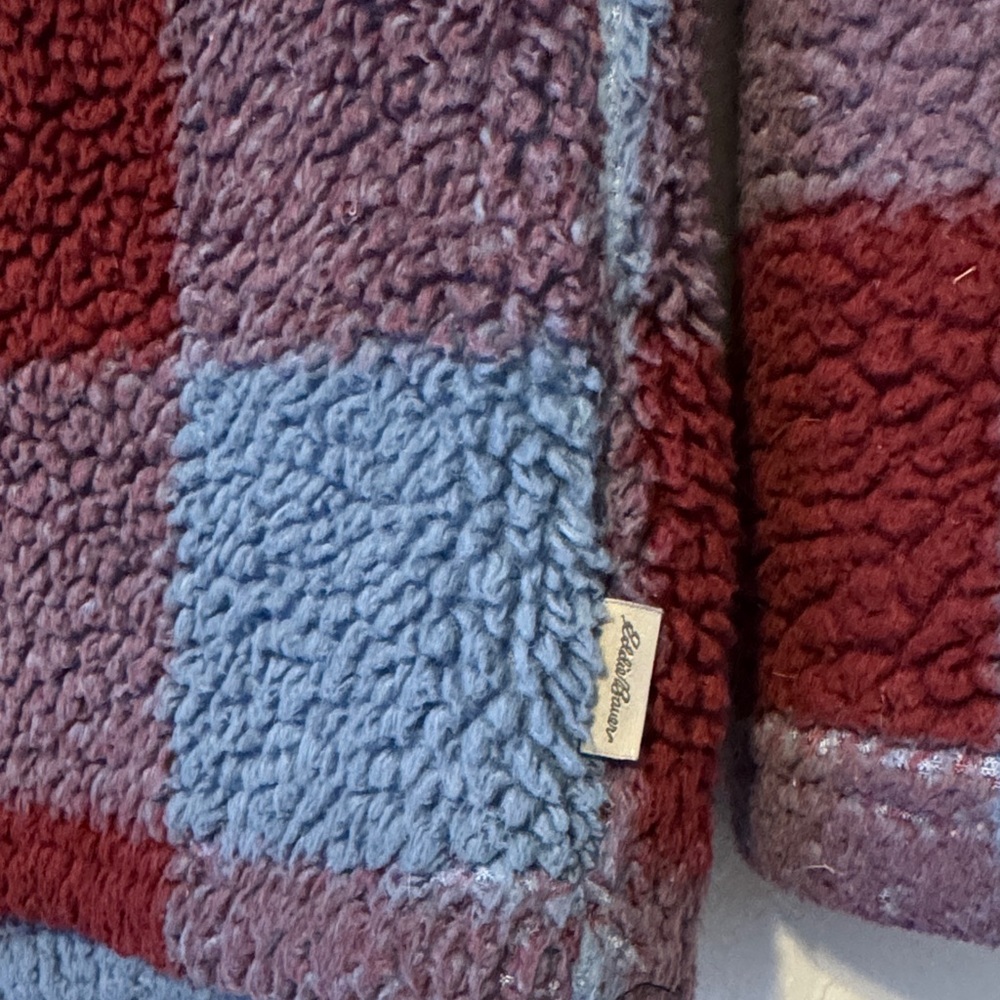 Eddie Bauer Burgundy and Blue Sherpa Teddy Jacket - Picture 4 of 9